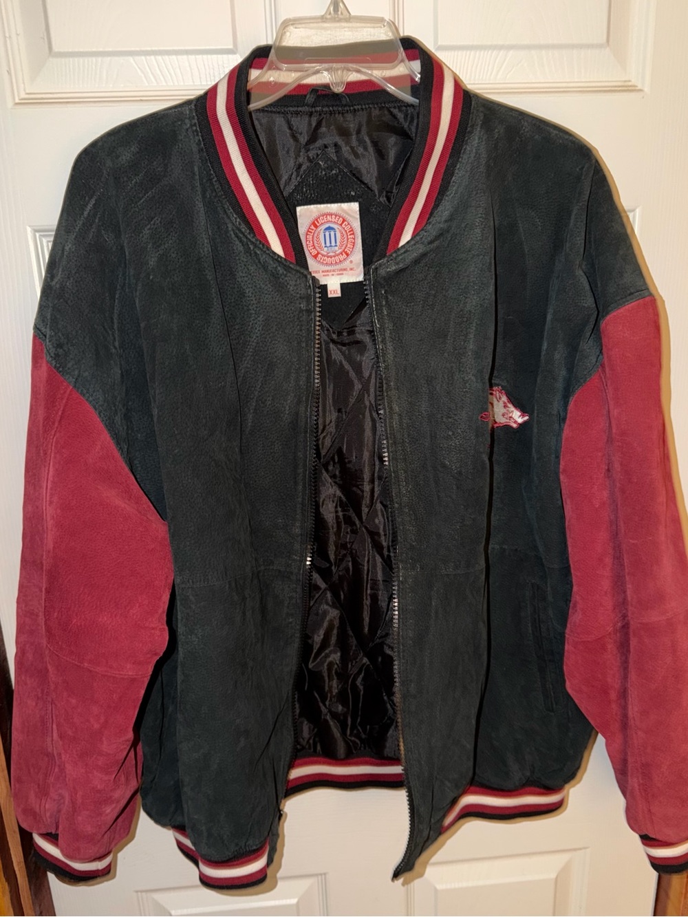 Vintage Essex Arkansas Razorbacks Suede Bomber Jacket XXL - Picture 6 of 11